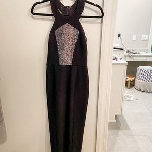 Hunter Bell Black Midi Dress With Snakeskin Chest Detail Size 2